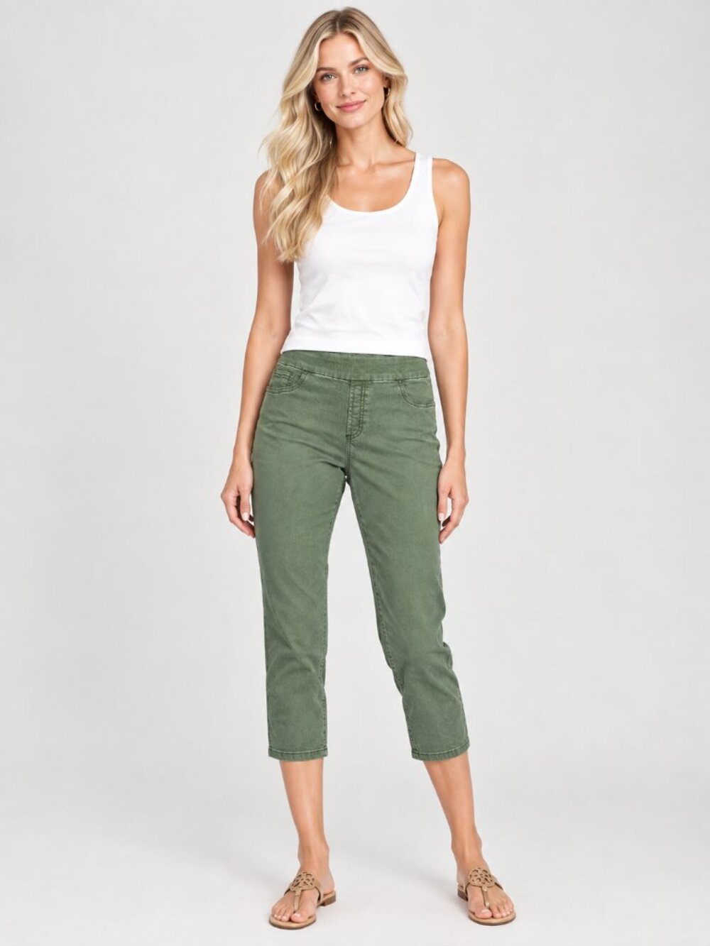2/$30 Chico's High Rise Pull on Capri Sage 10 #A4887